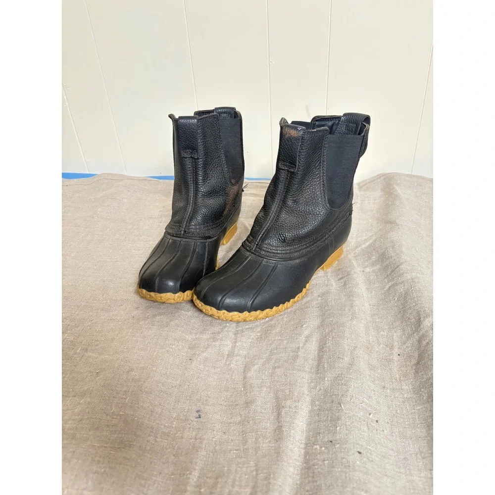 LL Bean Duck Boots Womens 7 M Chelsea Slip On Black Leather Waterproof 503047